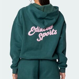💚Edikted Dark Green Hoodie with Pink & White Puff Lettering ON TREND!